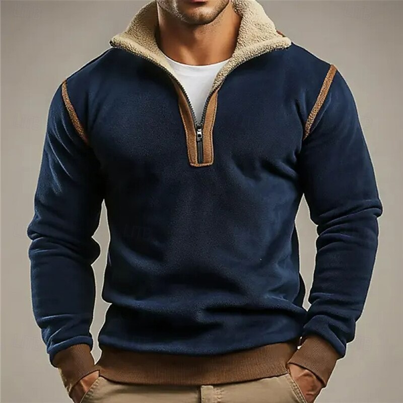 Men's Sweatshirt Fleece Sweatshirt Quarter Zip Sweatshirt Navy Blue Standing Collar Lapel Color Block Patchwork Sports & Outdoor Daily Streetwear Vintage Casual Spring Fall Clothing Apparel Hoodies2