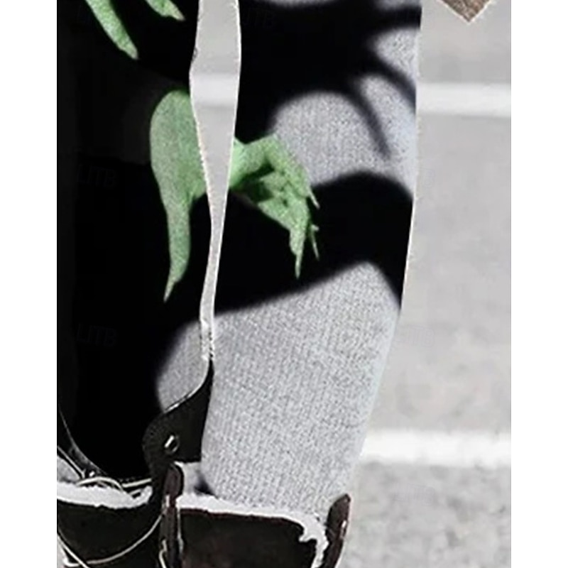 Women's Pants Trousers Leggings Streetwear Casual Full Length High WaistPantsHalloween Hand Elastic Waist Print Breathability Comfortable Stretchy Vacation Street Daily Wear Black Spring Fall Regular3