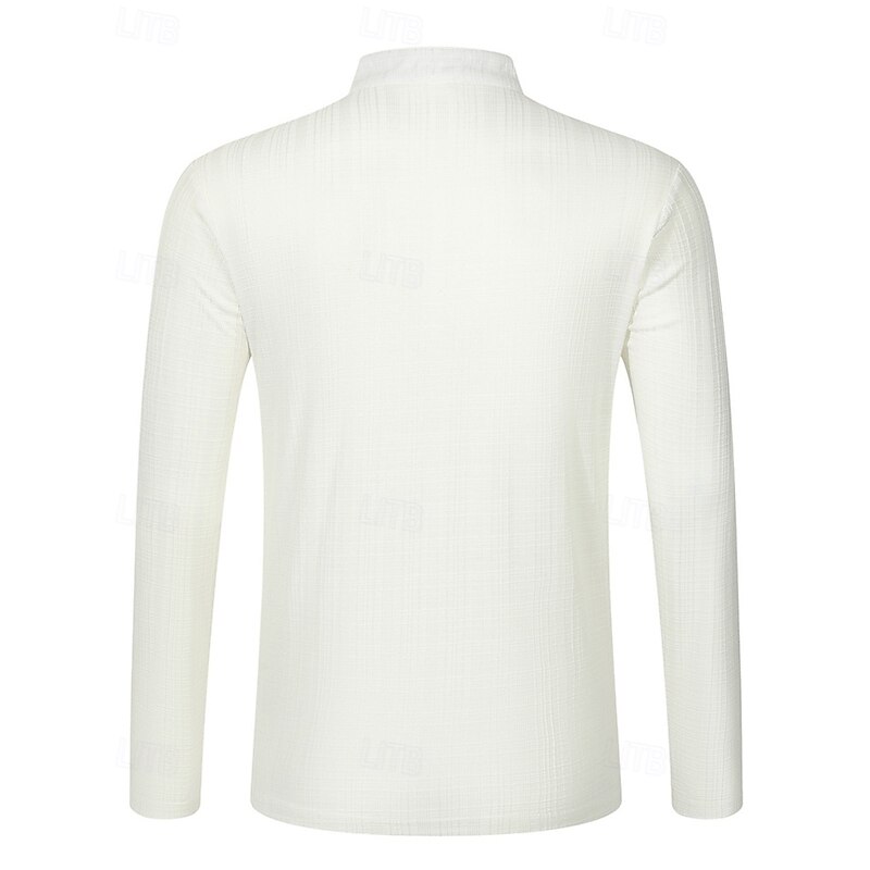 Men's Shirt Linen Shirt Popover Shirt Casual Shirt Cotton Shirt Plain Vacation Hawaiian Black White Navy Blue Sky Blue Long Sleeve Band Collar Spring Fall Clothing Apparel Pocket3