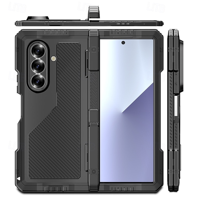 Phone Case For Samsung Galaxy Z Fold 7 Z Fold 6 Z Fold 5 Z Fold 4 Back Cover with Stand Holder Shockproof Retro Geometric Pattern Armor PET Aluminum Alloy Silicone