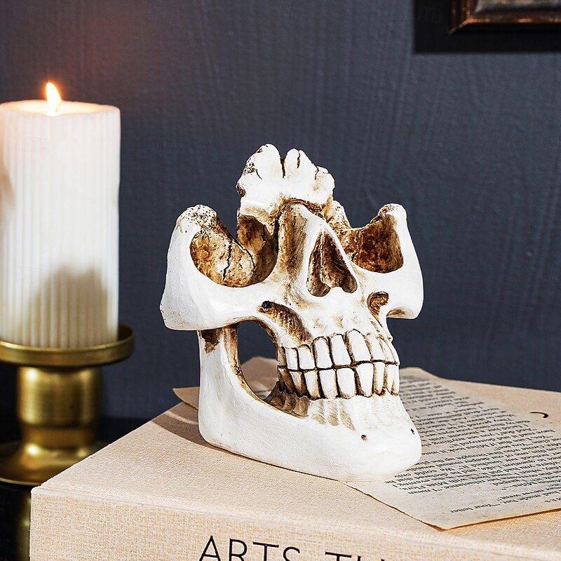 Halloween Resin Skull Eyeglasses Holder Stand, Vintage-Style Skeleton Head Display for Home, Hotel, Store Window, and Spooky Holiday Decorations3