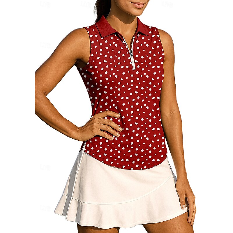 Women's Geometric Dot Sport Shirt Golf Polo Shirt Tennis Shirt Sleeveless Zipper Floral UPF50+ UV Resistant High Elasticity Moisture Wicking Breathable Tennis Golf Pickleball Collar Turndown Shirt Top3