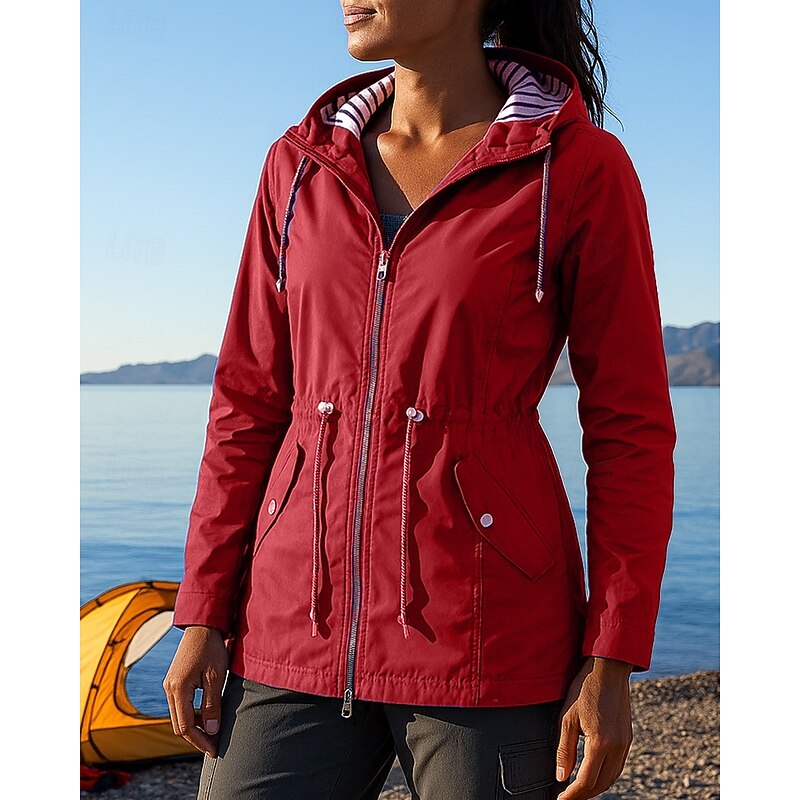 Women's rain coat Outdoor Waterproof Windproof Hiking Outfits Hiking Clothes Winter Autumn / Fall Top Camping / Hiking / Caving Running Solid Color Black Red Blue4