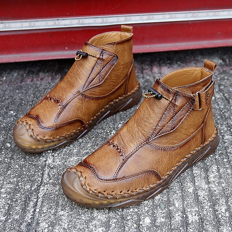 Men's Handmade Moccasin-Style Ankle Boots with Side Zipper – Vintage-Inspired Casual Shoes for Travel, Driving and Weekend Adventures4