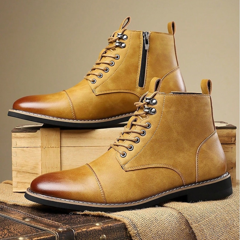 Men's Vintage Lace-Up Boots – Cap Toe Ankle Boots with Classic Stitching for Work, Weekend & Autumn Wear2