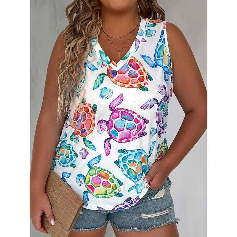 Women's Plus Size Tops T Shirt Graphic Animal Sleeveless V Neck Casual Daily Polyester Summer Blue3