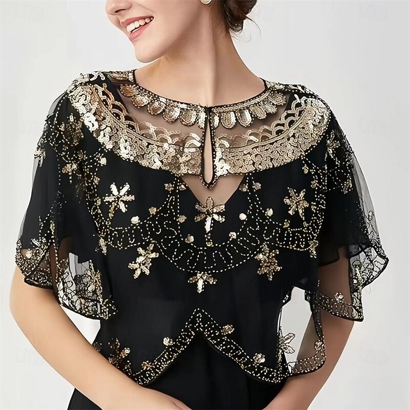 Women's Wrap Elegant Sun Protection Short Sleeve Lace Wedding Wraps With Beading For Wedding Summer