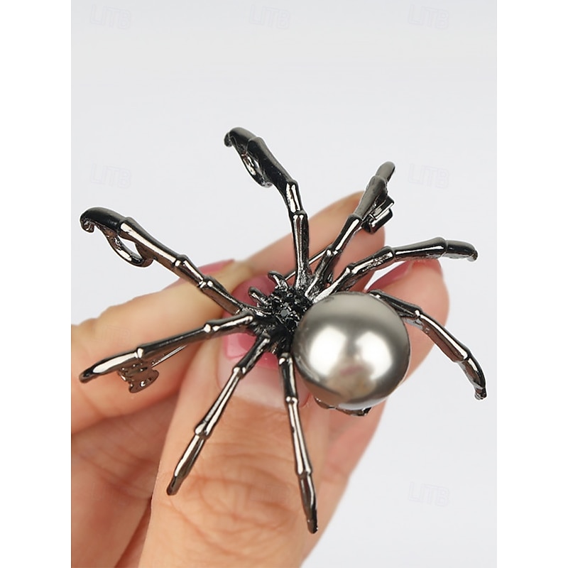 Women's Halloween Spider Brooch – Alloy Black Spider Pin with Faux Pearl, Vintage Gothic Style Jewelry for Women, Ideal for Party, Cosplay and Costume Accessories3