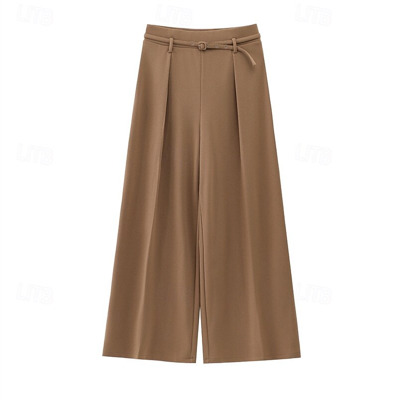 Women's Wide Leg Slacks Streetwear Casual Full Length Natural Plain Elastic Waist Comfortable Street Holiday Daily Wear Black Khaki Fall Regular Fit2