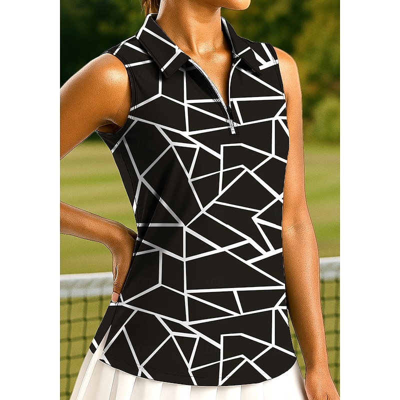Women's Geometric Marble Tops Sport Shirt Golf Polo Shirt Tennis Shirt Sleeveless Zipper UPF50+ UV Resistant High Elasticity Moisture Wicking Breathable Tennis Pickleball Running Turndown Zip Collar3