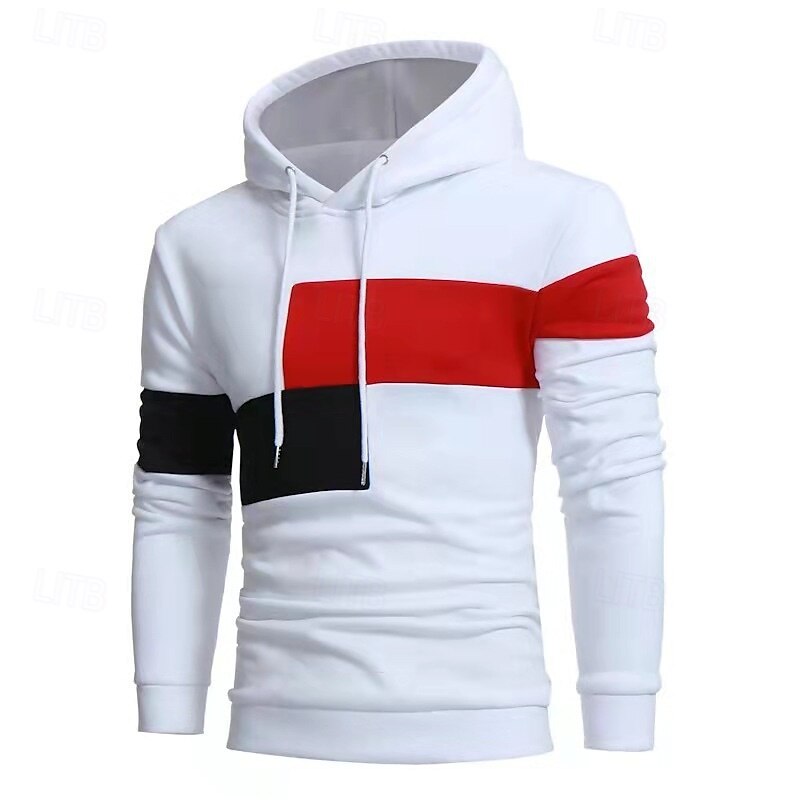 Men's Hoodie Black White Beige Hooded Plain Patchwork Sports & Outdoor Casual Daily Streetwear Cool Sportswear Spring &  Fall Clothing Apparel Hoodies Sweatshirts2