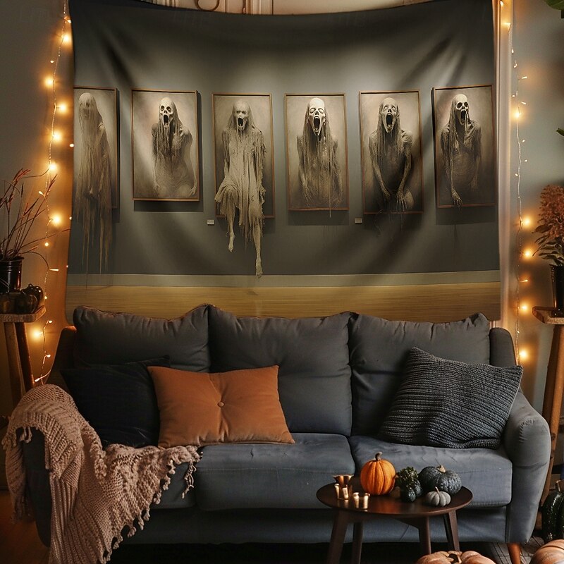 Halloween Hanging Tapestry Ghosts run out of the painting Photograph Backdrop Jack O Lantern Wall Art Large Tapestry Mural Decor Blanket Curtain Home Bedroom Living Room Decoration Death Selfie3