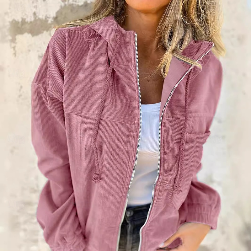 Women's Casual Jacket Comfortable Breathable Full Zip Daily Casual Plain Casual Daily Regular Hooded Regular Fit Long Sleeve Outerwear Pink Blue Khaki Spring Fall3