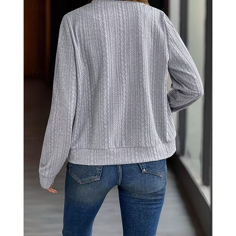 Women's Texture Sweatshirt Zip Up Sweatshirts Plain Streetwear Casual Comfy Long Sleeve V Neck Regular Tops Street Holiday Going out Zip Up Black Gray Fall2