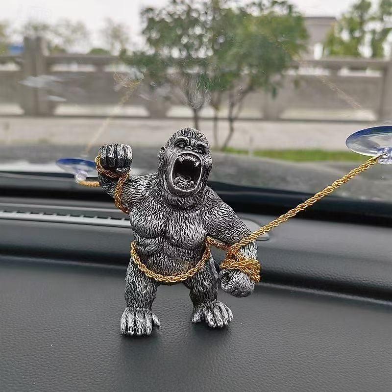 Resin Gorilla Car Dashboard Decor, Powerful Bound Ape Figurine, Bold and Fierce Resin Gorilla Statue, Artistic Animal Sculpture for Home or Office Display