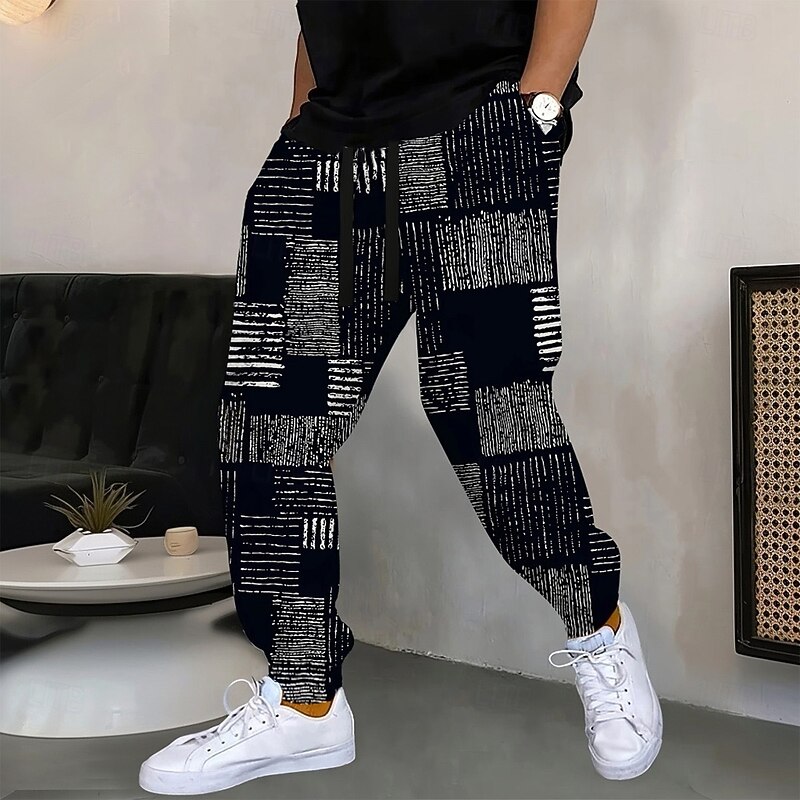 Men's Paisley Color Block Sweatpants Joggers Trousers Mid Waist Drawstring Elastic Waist Ethnic Casual Jogging Streetwear Workout Athletic Sweatpants with Pockets Spring Fall 3D Print Black 1 Black3