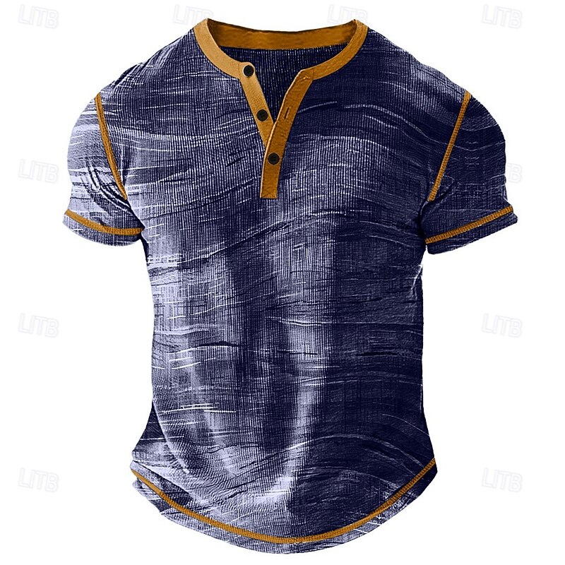 Men's Graphic Henley Shirt Waffle T Shirt Short Sleeve Daily Retro Vintage Classic Sports Outdoor Casual Holiday Spring & Summer All Seasons Blue Purple Khaki Grey Henley Henley T-Shirt4