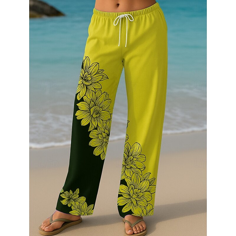 Women's Culottes Wide Leg Vacation Vintage Ethnic Style Long High Waist Floral Graphic Quick Dry Breathability Soft Inelastic Formal Outdoor Vacation Lake blue Yellow Blue Green Summer Spring4