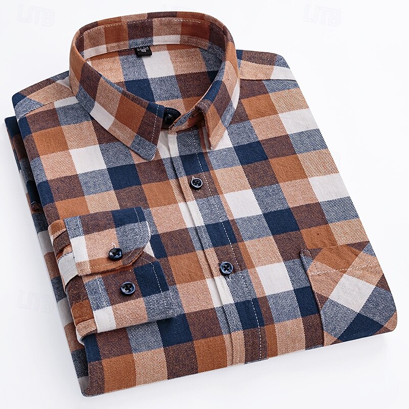 Men's Shirt Flannel Shirt Plaid Shirt Button Up Shirt Overshirt Plaid / Striped / Chevron / Round Daily Wear Corporate Clothing Light Pink Navy blue+white Dark Red Red Long Sleeve Shirt Collar All