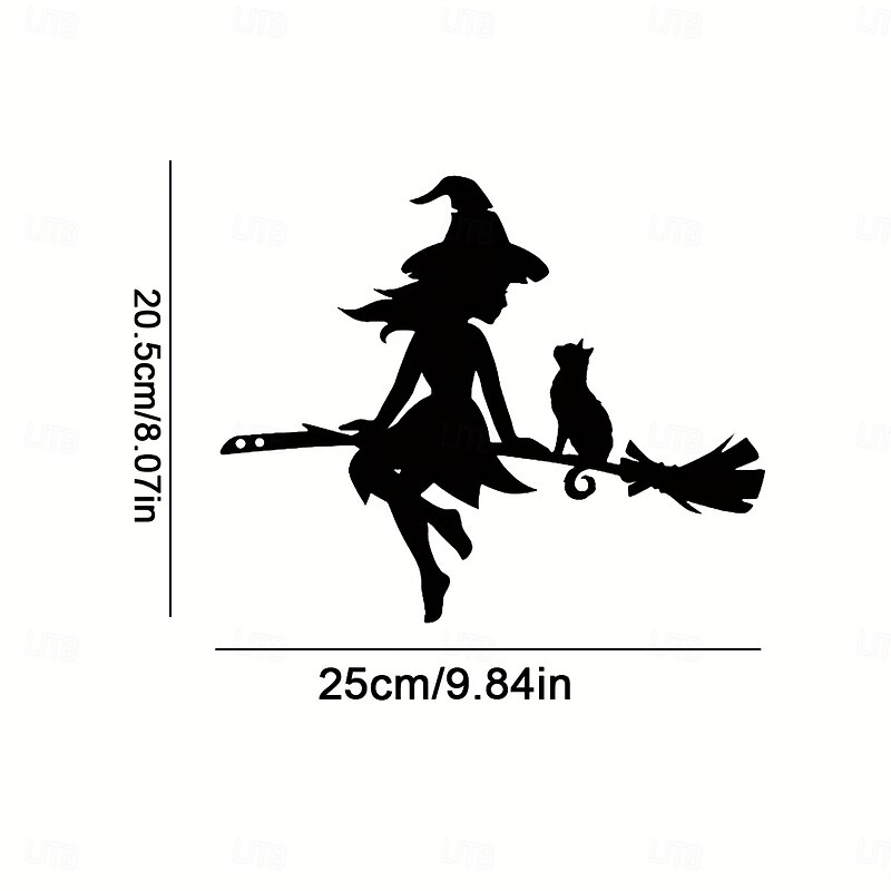 1pc Enchanting Witch & Cat Garden Decor - Durable Iron Yard Art with Flying Broomstick Perfect for Halloween & Outdoor Spaces Tree Stump Insert Outdoor Garden DecorSpooky Theme Decor3