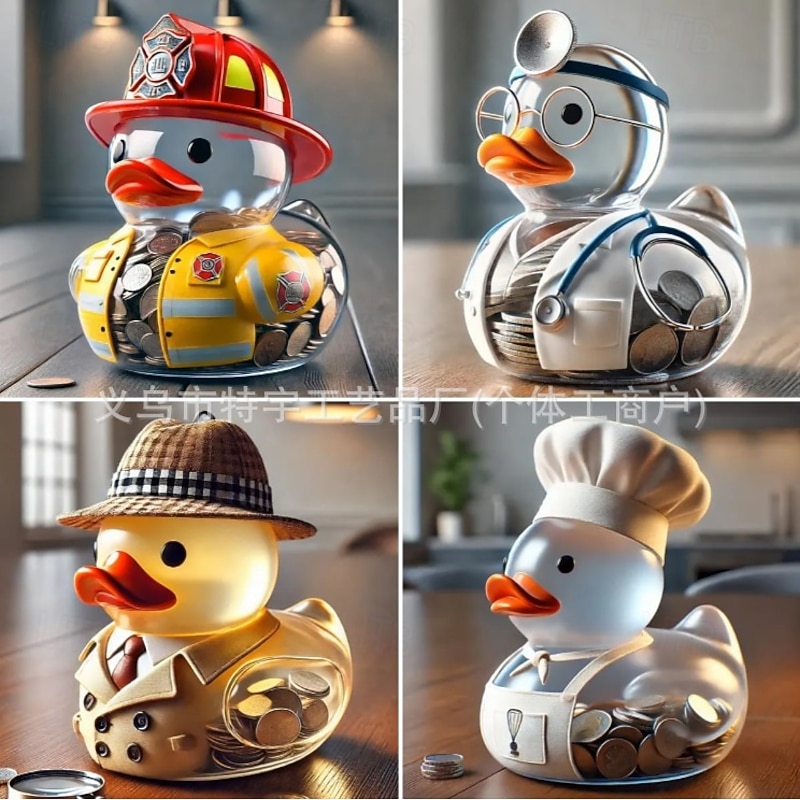 Everyday Hero Duck Piggy Bank, Transparent Resin Duck Figurine for Coins, Creative Duck Statue for Home Decor, Cute Desk Ornament for Kids or Adults