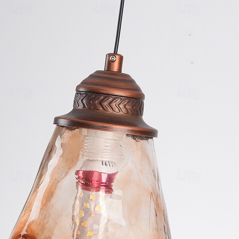 Nordic Style Retro Brown Single-Head Mini Pendant Lighting, Creative Cognac Color Clear Glass Lampshade Chandelier, Simple Metal Lamp Holder Hanging Lamp3