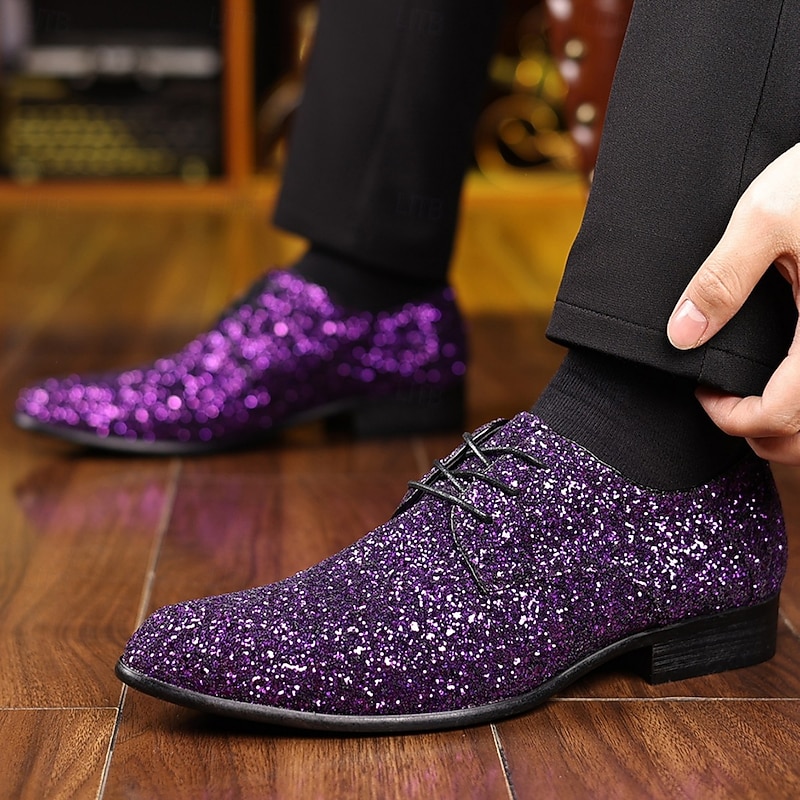 Men's Purple Glitter Lace-up Party Shoes – Bold Statement Formal Footwear for Prom Nights, Stage Performances and Holiday Celebrations2