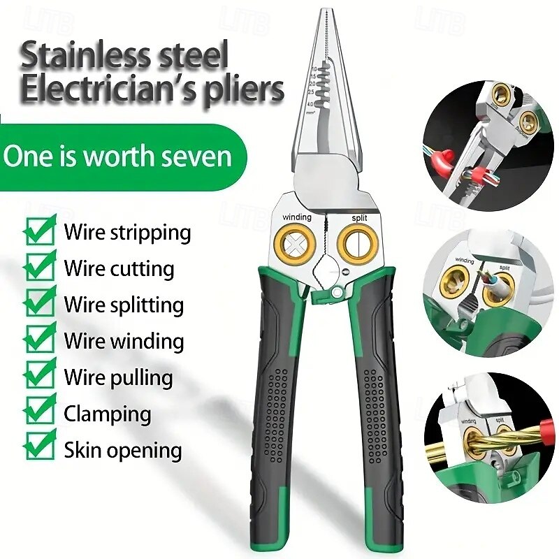 7 in 1 Multi-Functional Wire Stripper Scissor Multi-Functional Pliers with Needle Nose, Cutting, Crimping, and Stripping Blades for Wire Stripping & Crimping Tool3