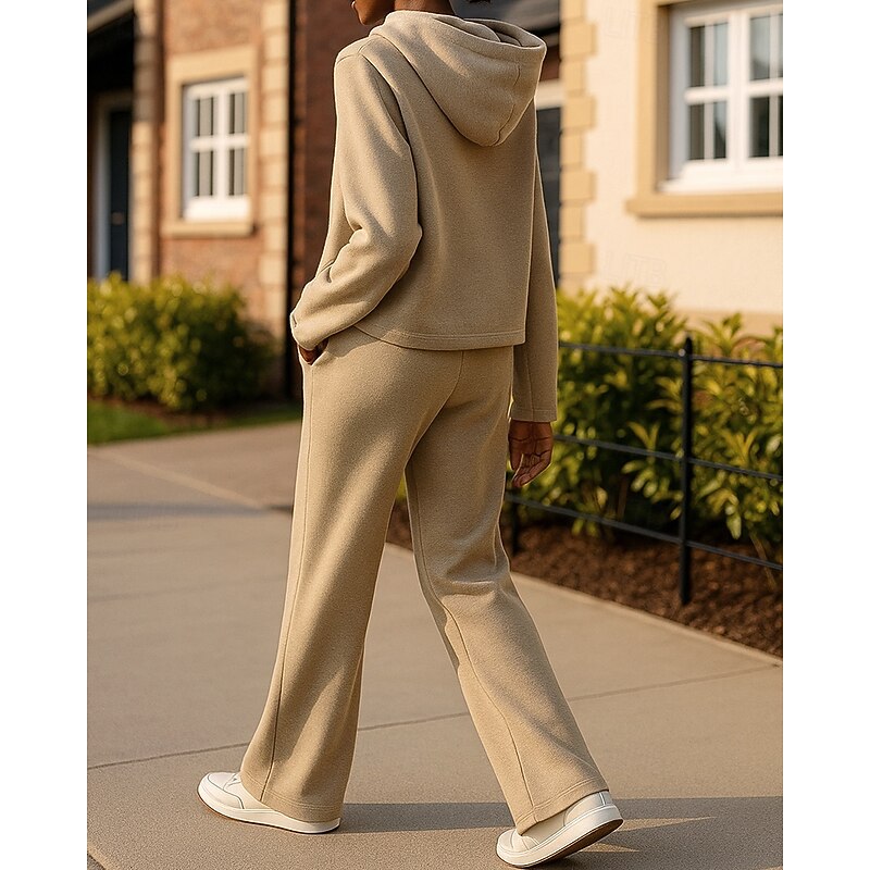 Women's Sweatsuit Leisure Suit Drawstring Hooded Solid Colored Clothing Suit Spring Apricot Casual Sun Protection Lightweight Long Sleeve Sport Activewear Micro-elastic Regular Fit2