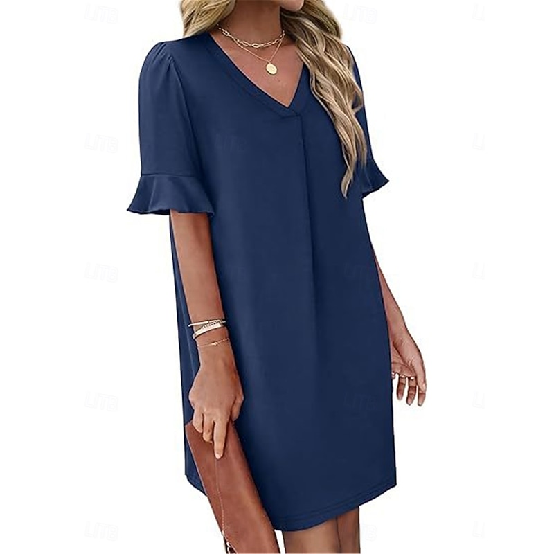 Women's Mini Dress Summer Dress Casual Daily Regular Fit Plain Short Sleeve V Neck Black Blue Fuchsia Green Summer3