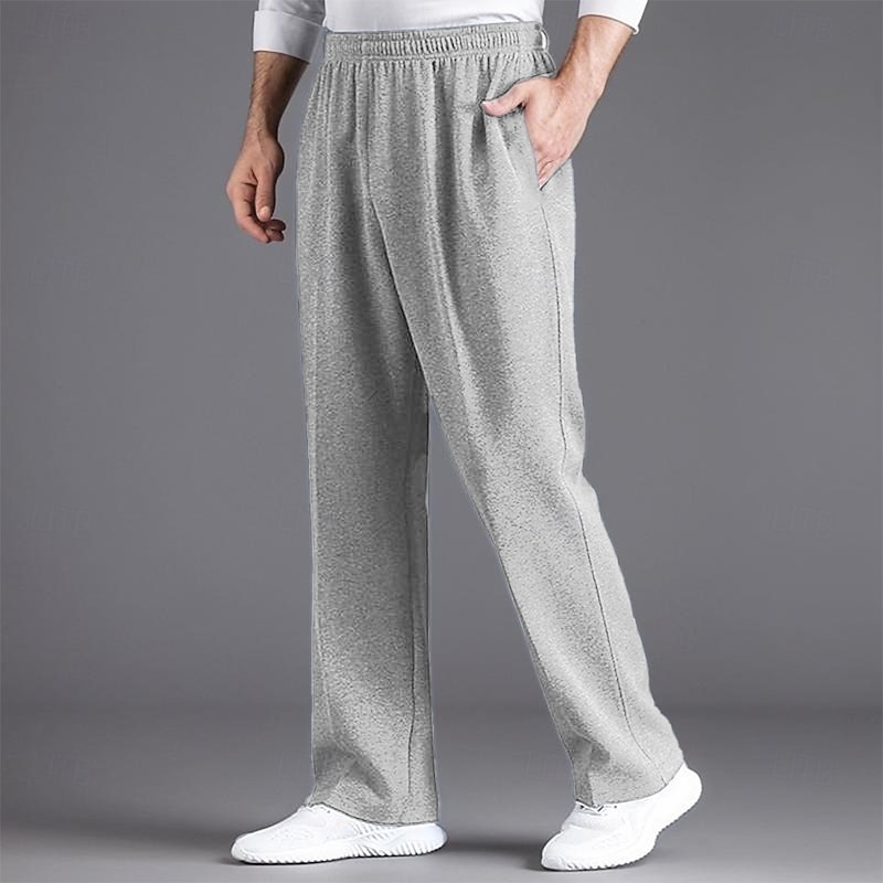 Men's Fleece Pants Sweatpants Joggers Trousers Straight Leg Sweatpants Pocket Elastic Waist Solid Color Plain Breathable Full Length Sports Outdoor Daily Formal Casual / Sporty Black Navy Blue2