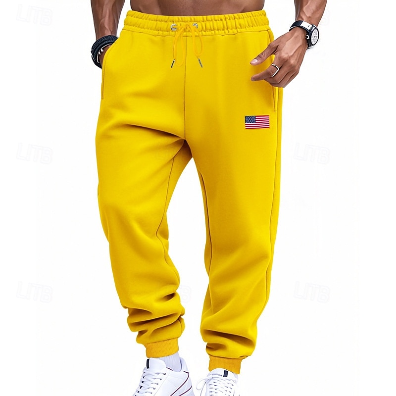 Men's Athletic Pants Sweatpants Joggers Trousers Pocket Elastic Waist Drawstring American Flag Comfort Sports Outdoor Daily Fashion Casual Black Yellow Micro-elastic