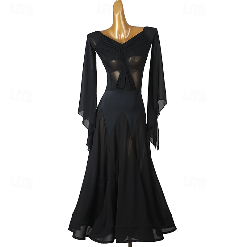 Ballroom Dance Dress Splicing Women's Performance Daily Wear Long Sleeve Spandex