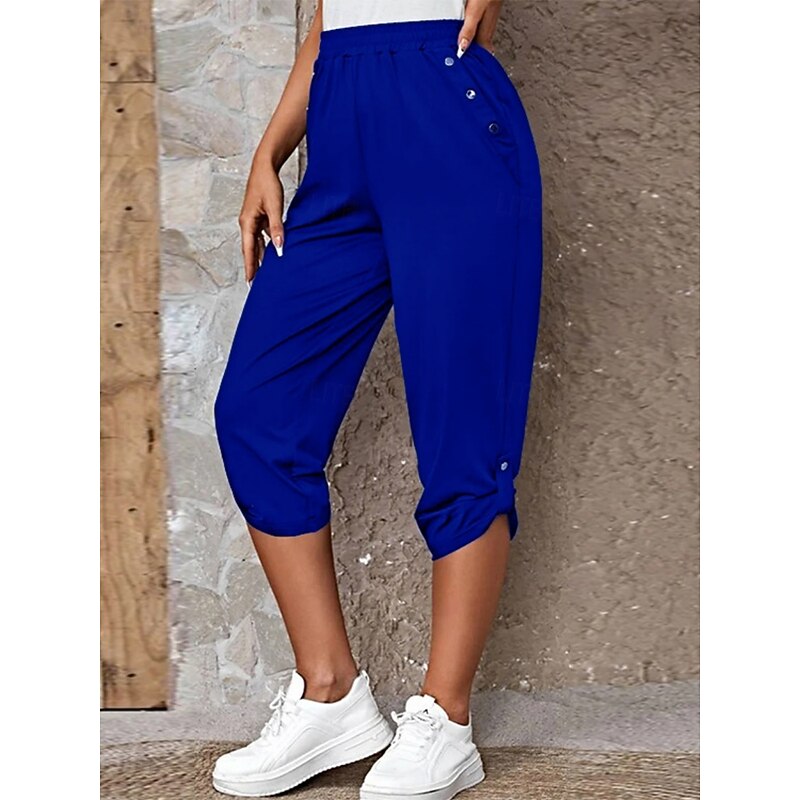 Women's Capri Pants Chinos Fashion Streetwear Casual Calf-Length High Waist Plain Pocket Elastic Waistband Comfy Soft Comfortable Micro-elastic Outdoor Street Blue Khaki Army Green Dark Gray Summer4