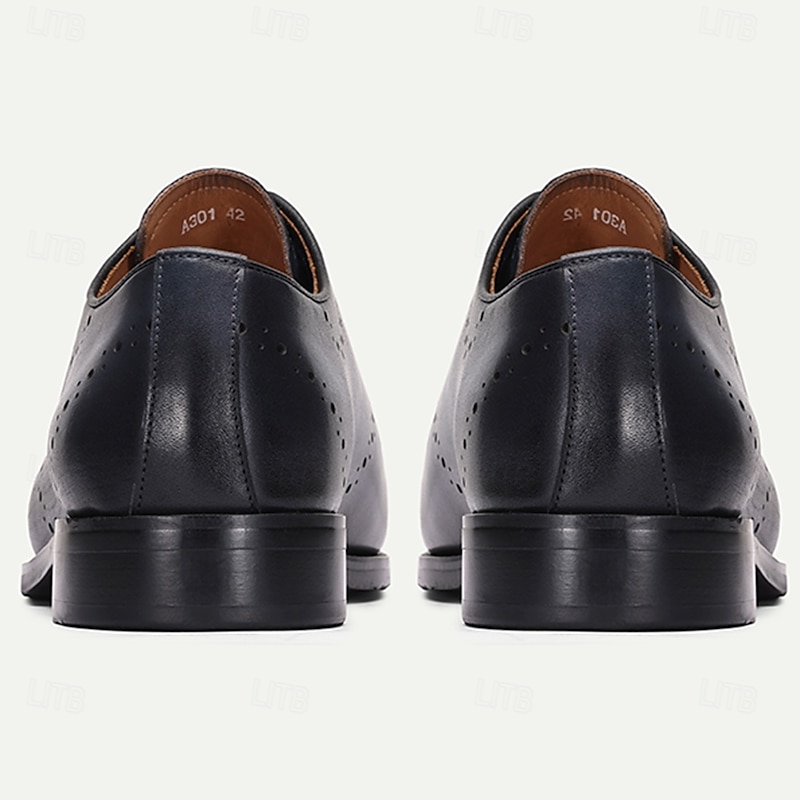 Men's Navy Blue Genuine Cowhide Oxford Dress Shoes Classic Brogue Detailing for Formal Business Events and Wedding Occasions4