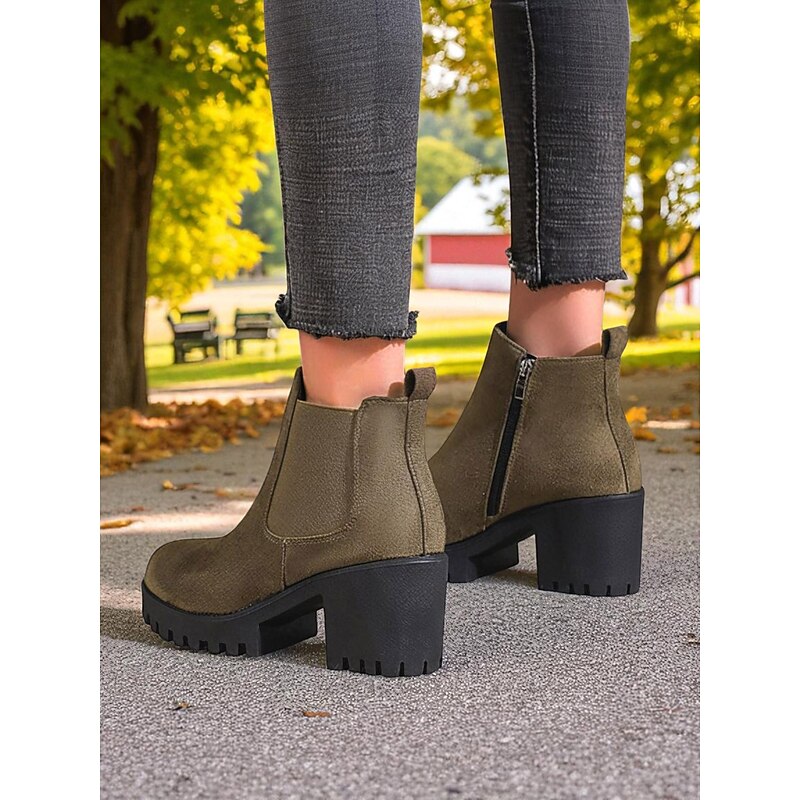 Women's Faux Suede Chelsea Boots – Block Heel Lug Sole Ankle Boots for Autumn Farm Trips, Country Roads and Pumpkin Picking2