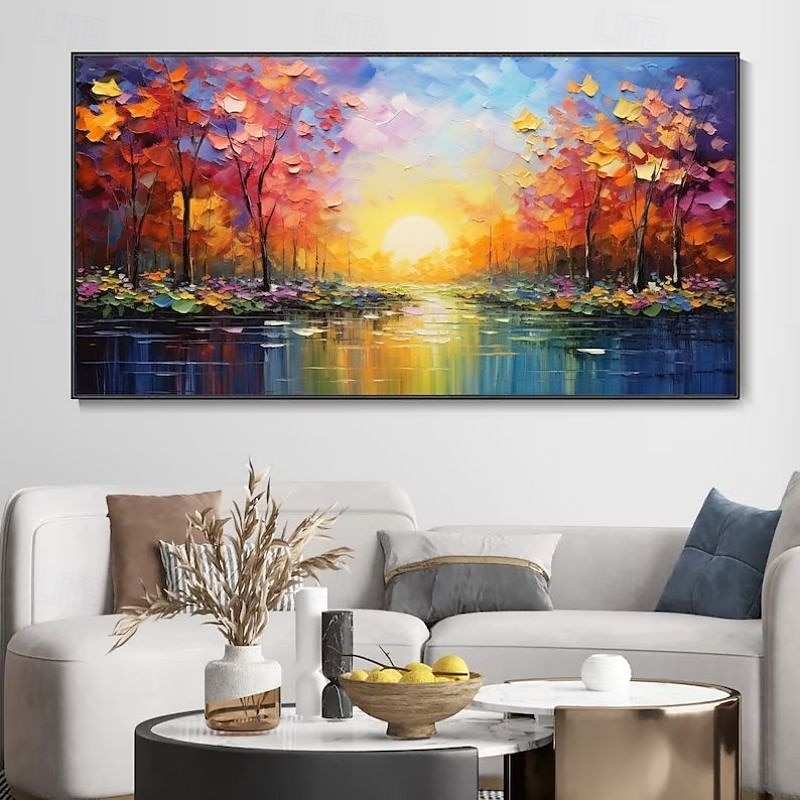 Handmade Oil Painting Canvas Wall Art Bright New Decoration Forest Sunrise Landscape for Home Decor Rolled Frameless Unstretched Painting2