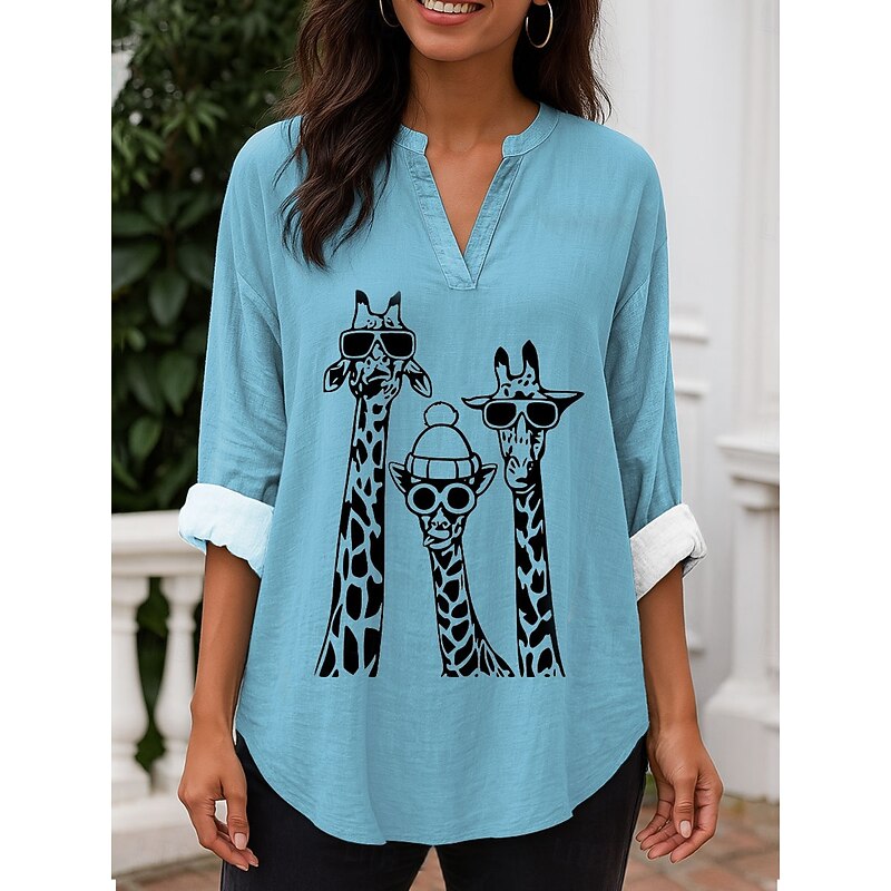 Women's Blouse Tunic V Neck Long Sleeve Boho Casual Tops Graphic Animal Vintage Tropical Regular Tops Daily Wear Print White Blue Purple Green Gray
