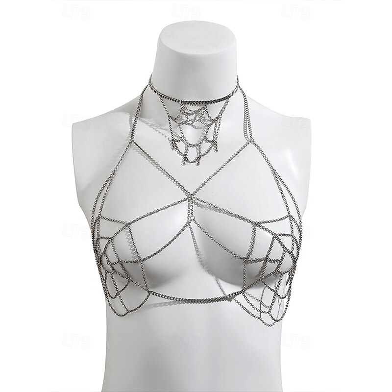 Women's Halloween Spider Web Body Chain – Gothic Punk Style Alloy Harness Necklace, Adjustable Festival Party Jewelry for Cosplay and Nightclub Outfits4