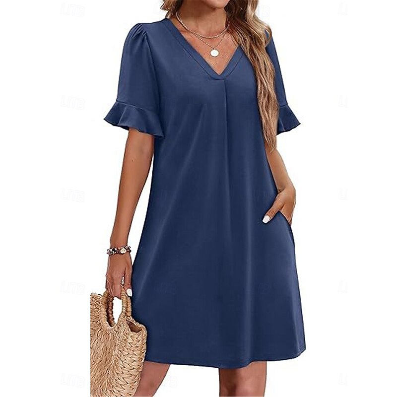 Women's Mini Dress Summer Dress Casual Daily Regular Fit Plain Short Sleeve V Neck Black Blue Fuchsia Green Summer