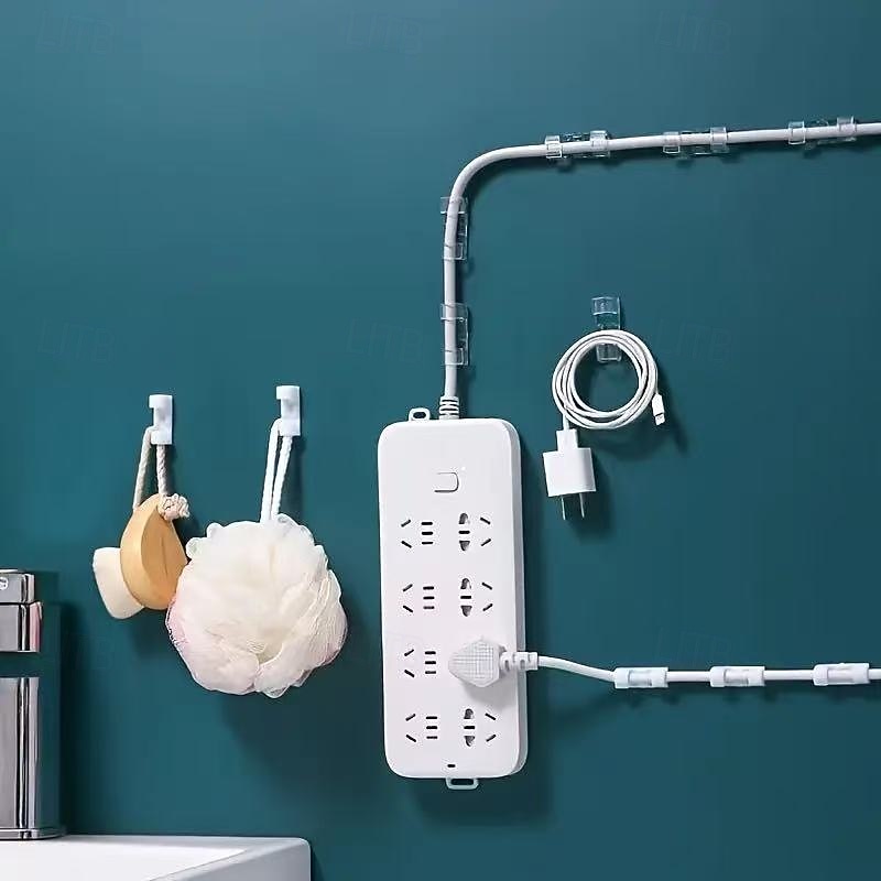 100pcs Transparent Adhesive Cable Clips for Power Cord Management, Durable Clear Plastic Wire Organizers, Wall and Under-Desk Cable Holders, Multipurpose for Home, Office & School2