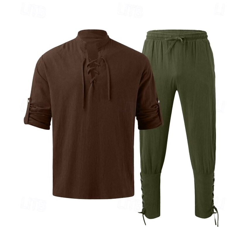 Retro Vintage Medieval Renaissance Pants Outfits Shirt Pirate Ranger Fancy Dress Men's Viking Halloween Carnival Masquerade Performance Masquerade LARP Adults' Shirt Pants