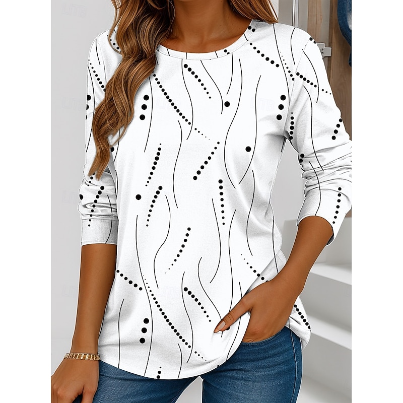 Women's T shirt Long Sleeve Crew Neck Long Sleeve Tunic Graphic Geometric Striped Vintage Stylish Regular Tops Daily Print White Blue Purple Orange Brown Fall Prefall3