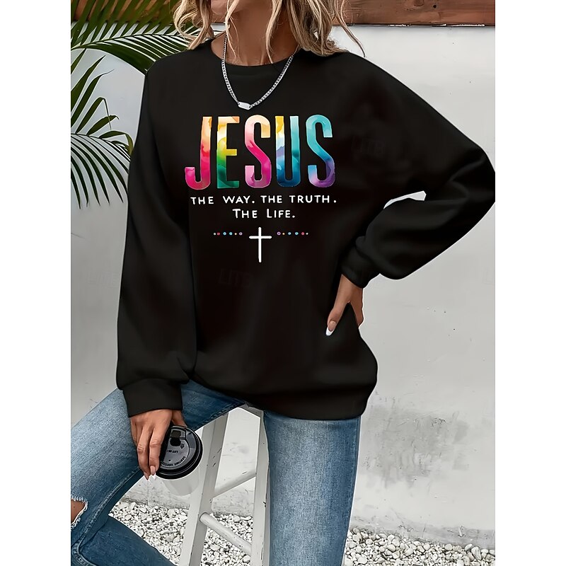 Women's Pullover Sweatshirt Graphic Letter Fashion Casual Long Sleeve Crew Neck Regular Tops Street Dailywear Casual Print Black Fall Winter2