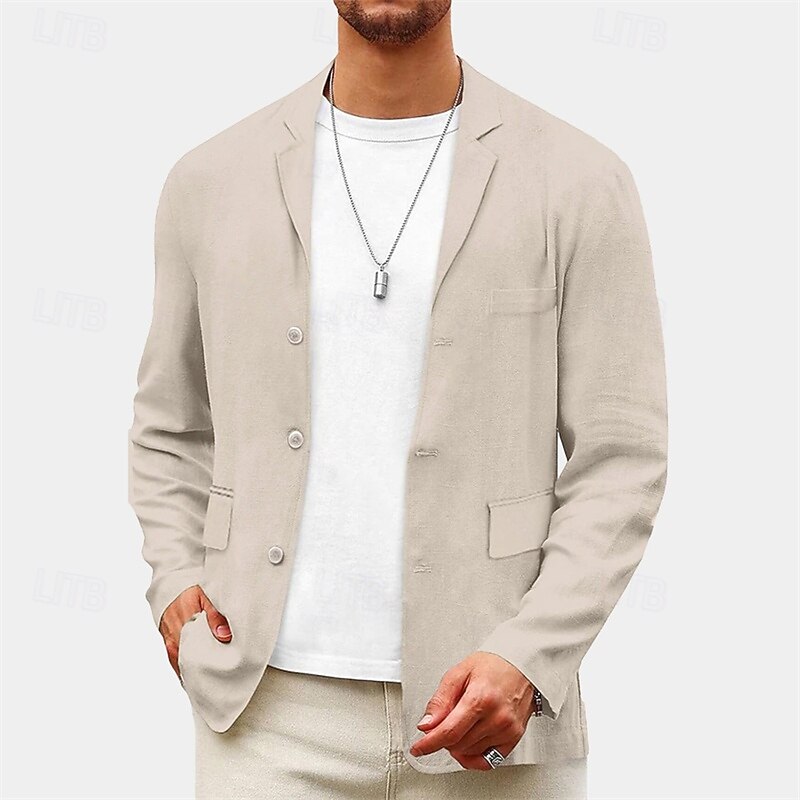 Men's Blazer Business Cocktail Party Wedding Party Fashion Casual Spring Fall Polyester Plain Pocket Buttons Comfortable Single Breasted Blazer Yellow Light Green Navy Blue Brown