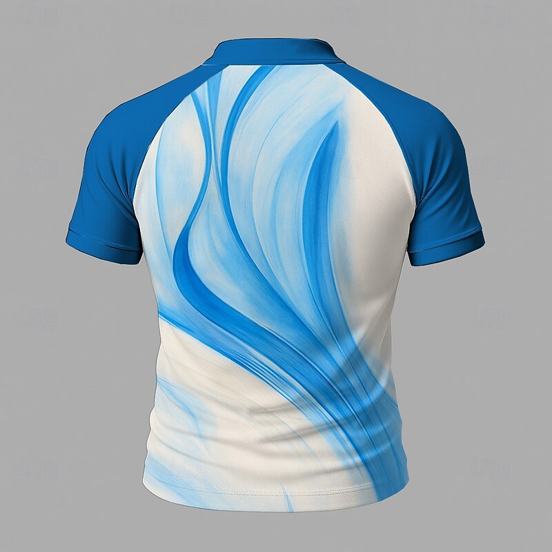 Men's Geometic Line Zip Polo Short Sleeve Stand Collar Business Modern Leisure Sports & Outdoor Business Athleisure Zipper 3D Print Summer Robin's Egg Blue Purple Green4