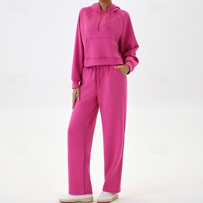 Women's Pullover Hoodie Sweatshirt Lounge Sweatsuit Sport Suit Fall Pocket Drawstring Solid Color Clothing Suit Black Blue Outdoor Running Yoga High Waist Windproof Lightweight Warm Long Sleeve Sport3