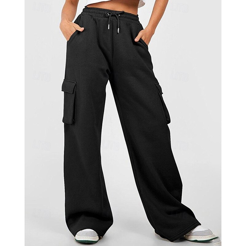 Women's Cargo Pants Slacks Streetwear Casual Full Length Natural Plain Pocket Elastic Drawstring Design Comfortable Street Holiday Daily Wear Dark-Gray Apricot Grey Black Fall Regular Fit2