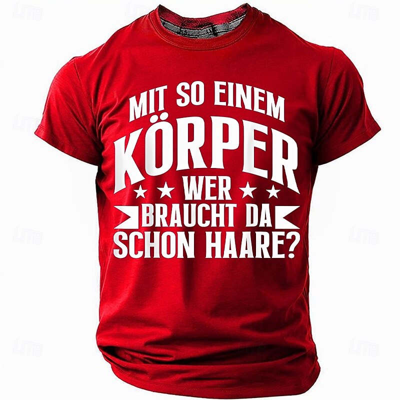 Men's Funny German Slogan T-Shirt: 'With A Body Like That, Who Needs Hair?' Short Sleeve Graphic Tee4