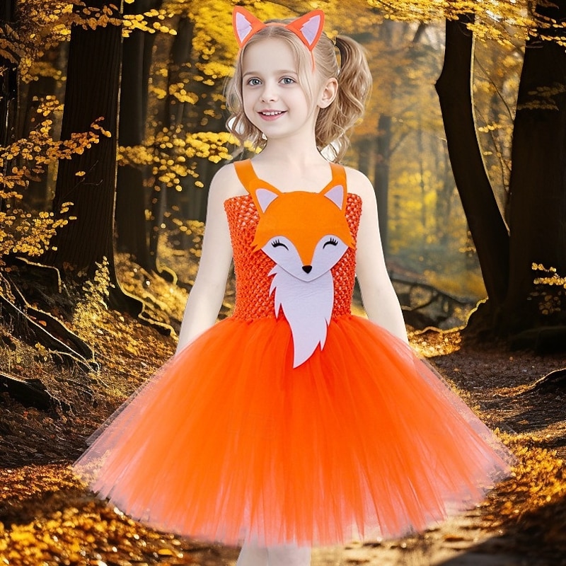 Fairy Tale Animal Fox Blue Dog Dress Costume Tutu Storybook Characters Movie Cosplay for Girls' Kid's Halloween Carnival World Book Day Performance Educational Dress Up School Event Dress Up